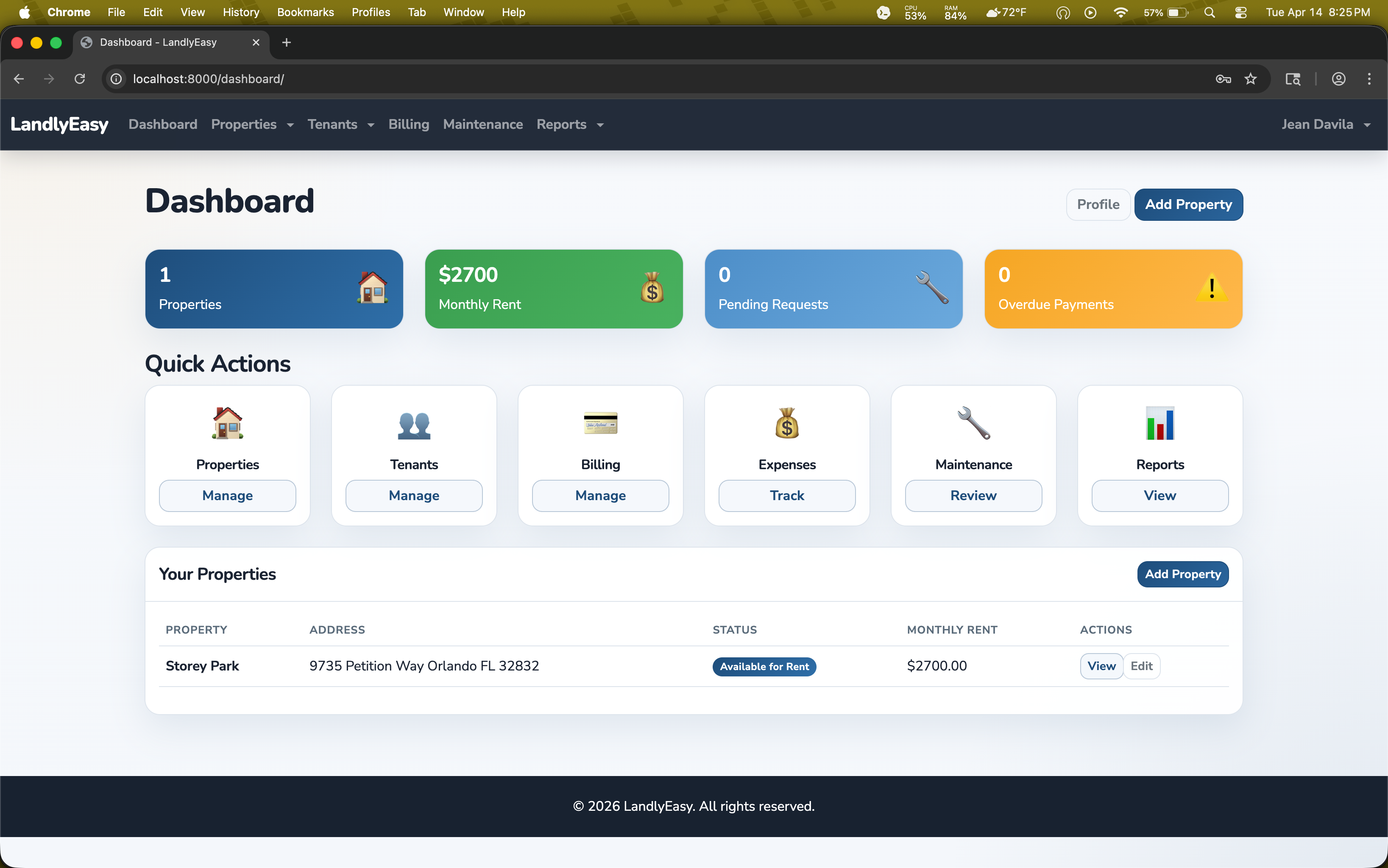 Landlyeasy dashboard overview
